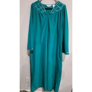 Mervyns Partners Dressing Gown Robe XL Pocket Zipper Fuzzy Teal USA Made Vintage